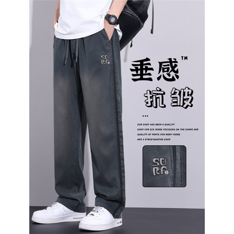 American Tencel Casual Pants Men'S Summer Loose Straight Dirty Jeans New Ice Silk Ice Oxygen Sports Pants - Image 2